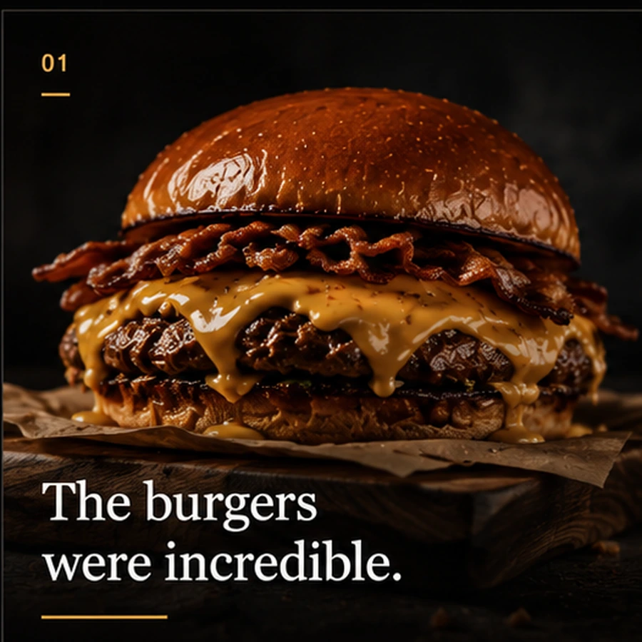 Premium Chuck Social smash burger with the words The burgers were incredible
